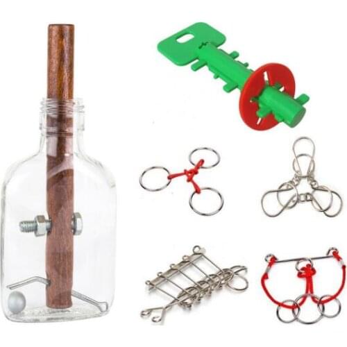 High Difficulty Level IQ Bottle Brain Teaser Puzzle Key Maze Magic Metal Wire Puzzle Game for Adults Children