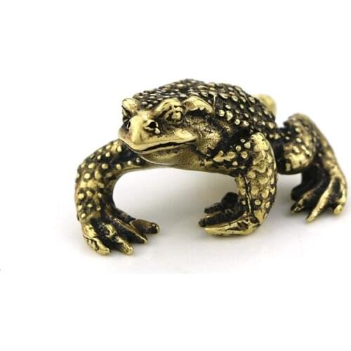 Solid Copper Lucky Toad Tea Ceremony Small Ornaments Tea Pet Antique Bronze Animal Bufo Figures Miniatures Desk Decoration Craft