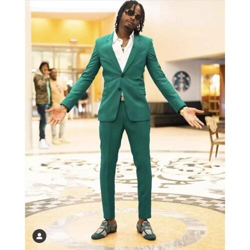 Fashion Green Men Suits Wedding Prom Terno Masculino Slim Fit Groom Tuxedos Notch Lapel Blazer Pants Costume Homme Marriage
