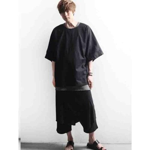 Chaopai mens layered cutting skirt pants Harun trousers for young mens casual pants