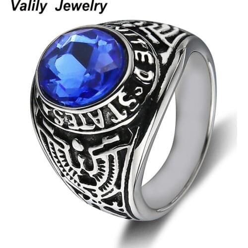 Valily Jewelry Mens United States Army Ring with Red/Green/black CZ stone Stainless Steel Vintage US Military Ring for Women