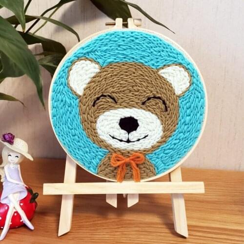 Cartoon DIY Wall Decor Pictures Art Punch Needle Embroidery Kit with Yarn for DIY Beginners Easy Embroidery Needlework Wool Work