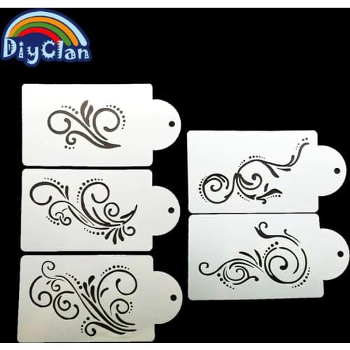 A set of five plastic Lace Fondant Cake Decorating Stencil Kitchen Cupcake Decoration Template Mold Baking painting Tools P0119