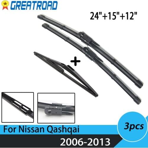 Wiper Front & Rear Wiper Blades Set For Nissan Qashqai J10 2006 2007 2008 2009 2010 2011 2012 2013 Windshield Wiper 24"+15"12"