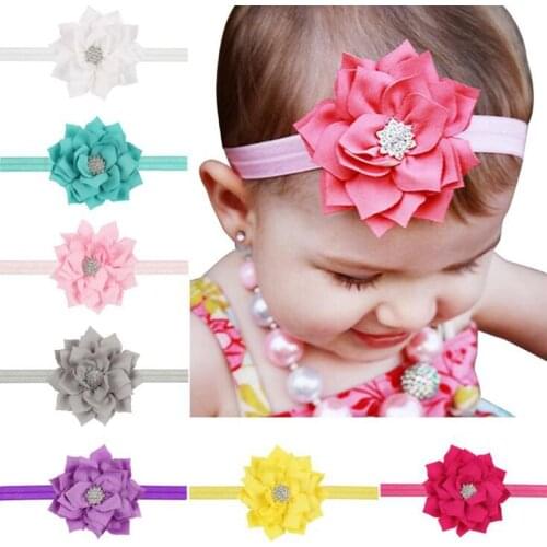 Nishine Lotus Flower Baby Girls Headband With Sparkly Pear Button Infant Toddler Fashion Headband Hair Band Hair Accessories