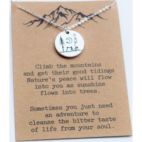 Camping Necklace Mountain Scene Pendant Nature Jewelry Outdoor Lover Gift