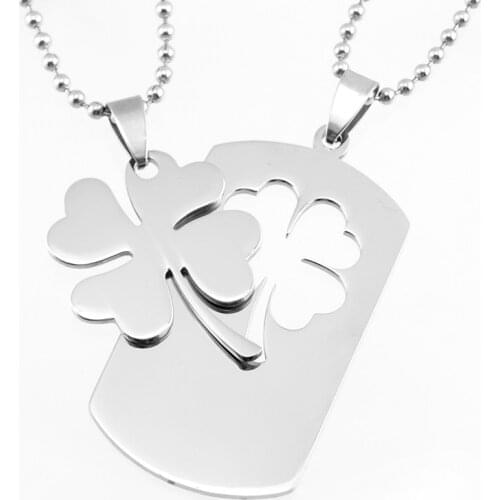 Never Fade Stainless Steel Pair Pendants For Couple Clover 4 Leaves Plant Charm Necklace Blank Puzzle Pendants Mirror Polished