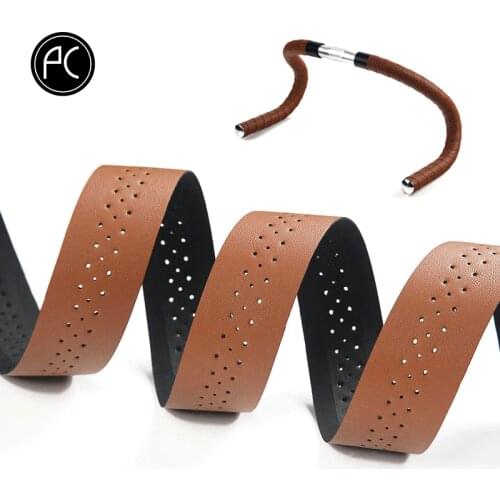 PCycling Bicycle Handlebar Tape Road Bike PU Leather Perforated Belt Breathable Soft Bike Handlebar Tape MTB Fixed Gear Belt