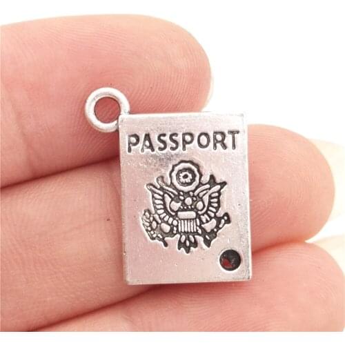 BULK 30 Zinc Alloy Travel Theme Passport Stamped Charms Antique Silver Plated Eco-friendly Pendant 15*18mm 2.1g