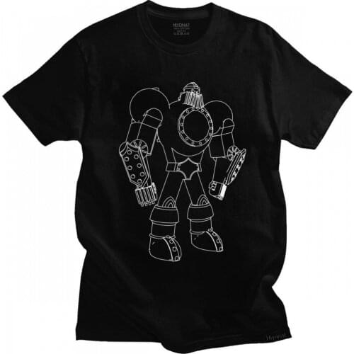 Robot Line Art T Shirt Men 100% Cotton Graphic T-shirt Crew Neck Short Sleeved Tee Tops Loose Fit Tshirt Clothing Merch