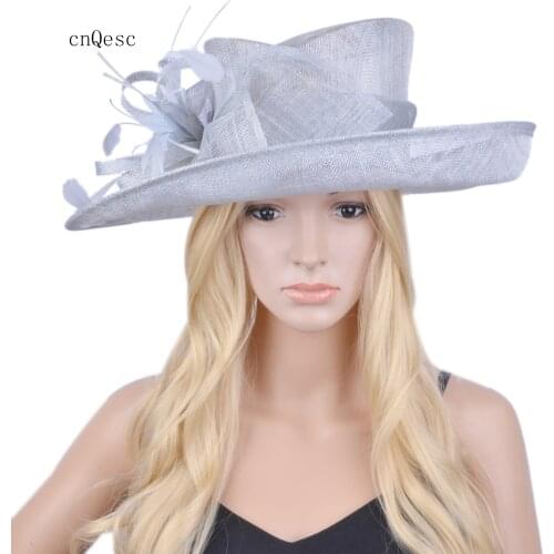 Silver big sinamay hat kentucky derby hat for Church RACES Wedding