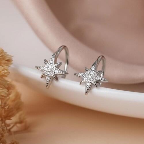 925 Sterling Silver Star Zircon Minimalist Design Clip Earrings Git For Women Geometry Earings Accessories Fine Jewellery