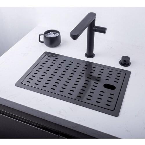 Black Hidden Kitchen Sink Bar Counter Small Size Single Bowl Sink Stainless Steel Balcony Sink With Water Purification Tap