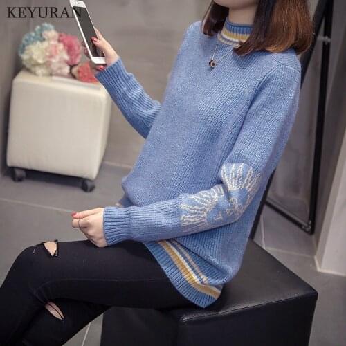 Large Size Loose Jacquard Pollover Sweater Womens 2021 Autumn Winter Half Trutleneck Long-Sleeved Plus Size Bottoming Sweaters