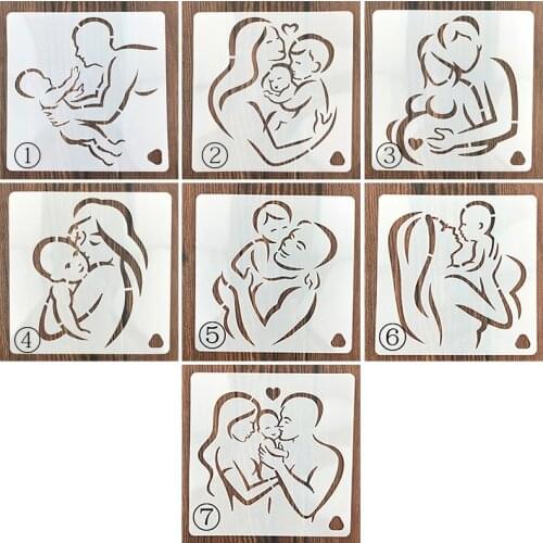 Baby Mother Father Stencils for DIY Scrapbooking Plastic Handmade Template Cake Crafts Art Diary Decor Painting Spray Tool Card