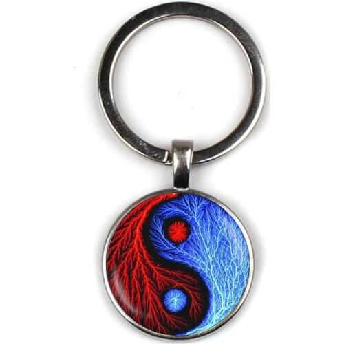 Vintage Yin Yang Gossip Pendant Keychain Jewelry Glass Dome Witchcraft Pendant Fashion Crystal Charm Bag Lady man Key Ring Gift