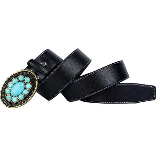 Vintage American Western Fiber Geniune Leather Belt Turquoise Beads Stone Indian Cowboy Cowgirl Fashion Vintage Belt 3.8cm