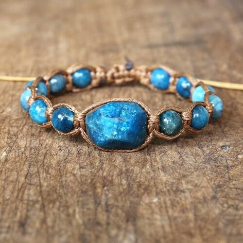 Handmade Jewelry Natural Apatite Stone Women Men Friendship String Braided Yoga Healing Balance Charm Bracelet