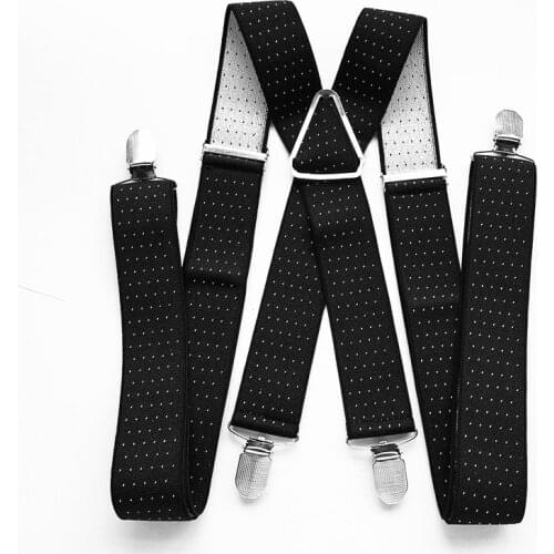 Dot Jacquard Suspender Men Women Adult Suspensorio Adjustable Elastic Big Size 4 Clips on Black Braces BD059