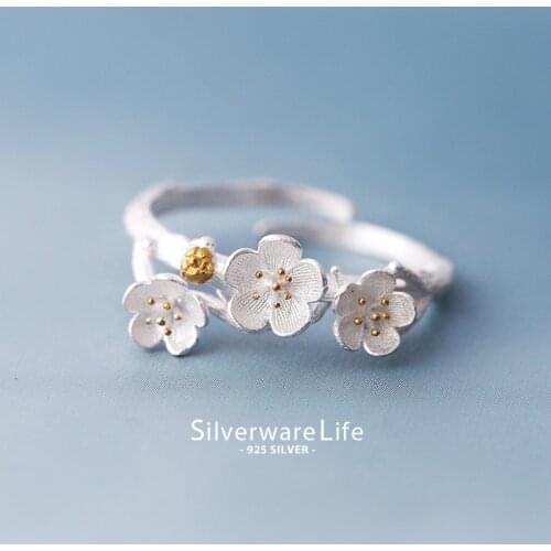 925 Sterling Silver Branch Flowers Rings For Women Fashion Lady Prevent Allergy Free Shipping