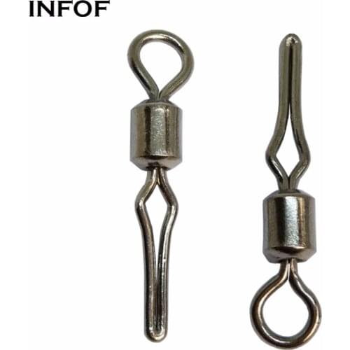 INFOF 200 pieces/lot Fishing Swivels Rolling Swivels Snap With Side Line Clip Bass Fishing Connector Saltwater Terminal Tackle
