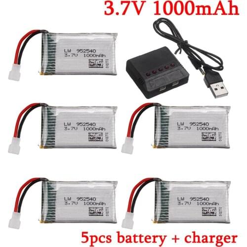 3.7V 1000mAh Lipo Battery and Charger For Syma X5 X5C X5C-1 X5S X5SW X5SC V931 H5C CX-30 CX-30W RC Quadcopter Drone Spare Parts