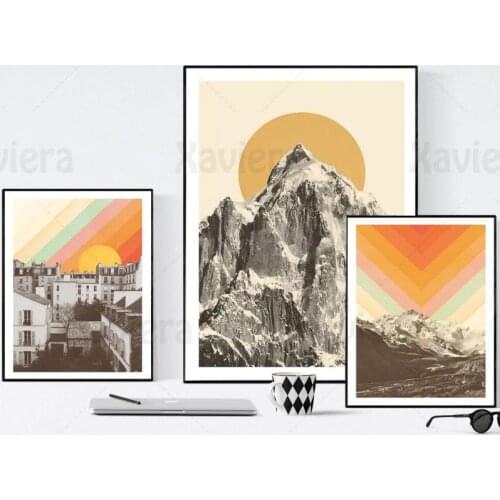 Abstract Home Decor Rainbow Sky Snow Mountain Landscape Community Canvas Painting Wall Art Posters and Prints Interior Decor