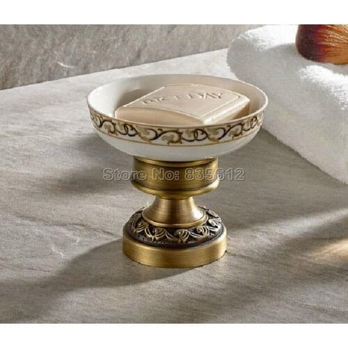 Antique Brass Bathroom Accessories Ceramic Soap Dish Holder Wba496