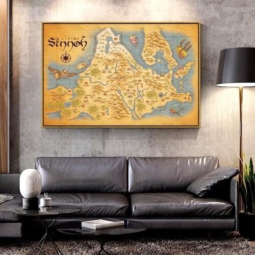 Artcozy Unique Sinnoh Map Canvas Painting for Home Decoration Canvas Printings Spray Painting Horizontal Rectangle Animal Single