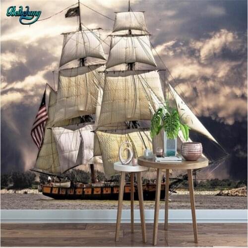 Beibehang European Mediterranean Sailboat Smoothie Large Custom Nonwovens Wallpaper Fresco Lounge TV Background