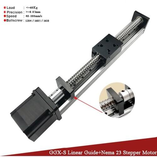 Free Shipping Effective Travel 50-800mm 1204 1605 1610 Ballscrew Linear Guide Moving Table Slide Rail+57 Nema23 Step Motor CNC