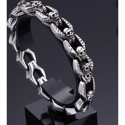 Personality Punk Wind Skull Bracelet Trendy Male Stainless Steel Bracelet Direct Retro Couple Titanium Steel Bracelet