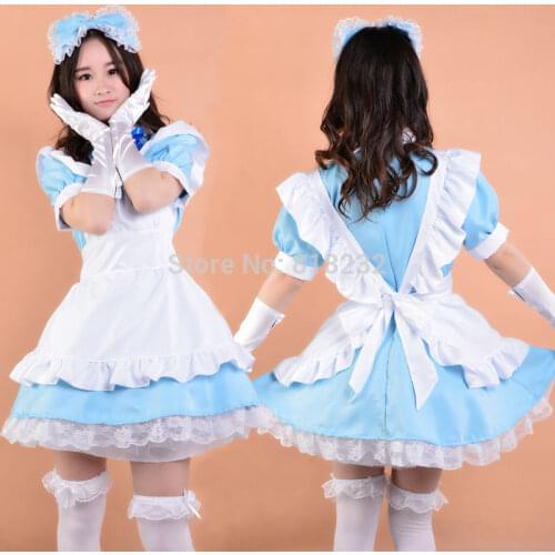 Tsutsukakushi Tsukiko Lolita Maid Apron Dress Meidofuku Uniform Outfit Cosplay Costumes