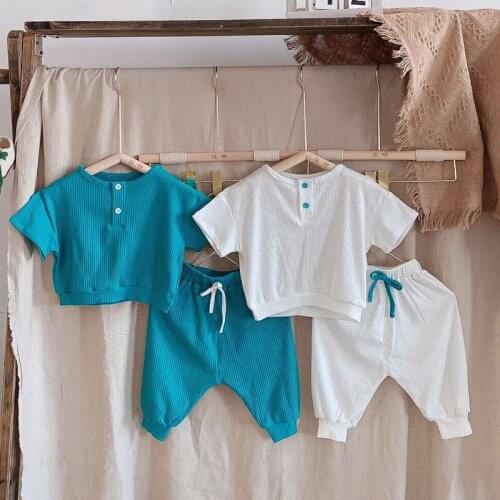 Childrens Suit Summer Suit 2021 New Korean Boys and Girls' Simple Solid Color Short Sleeve Shorts Casual Suit Two Piece Set