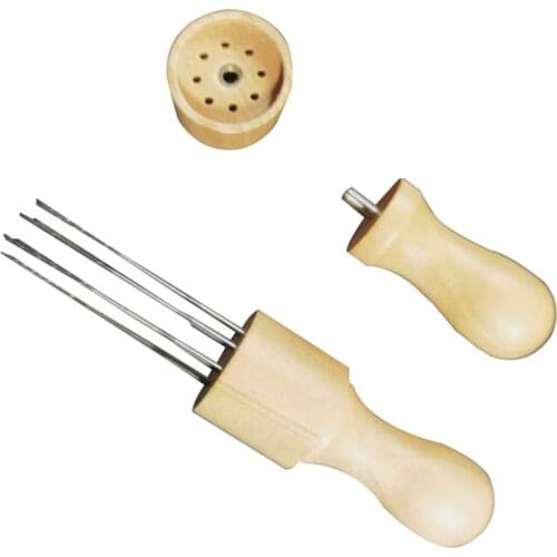 Felting Needles Wool Felt Tools with Eight Needles Tool Craft Punch Tool with Solid Wood Handle With Finger Cots
