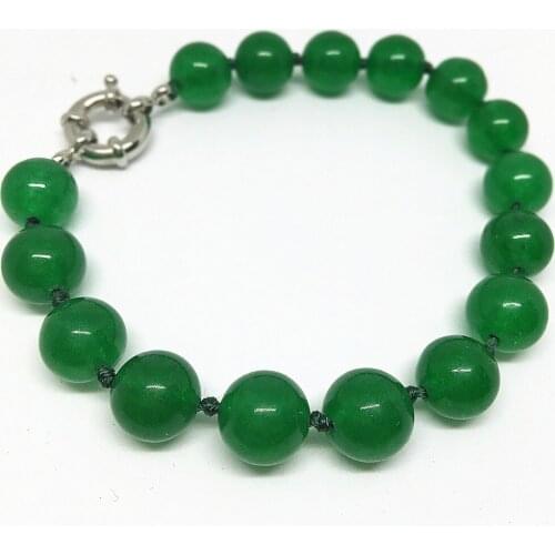 Hot sale 8,10,12mm Malaysia green chalcedony jades round beads unisex fashion charms jewelry making bracelet 7.5inch B1528