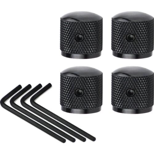 FLEOR 4pcs Metal Dome Guitar Control Knobs Buttons Volume Tone Knobs Black with Wrench for Electric Guitar Accessories