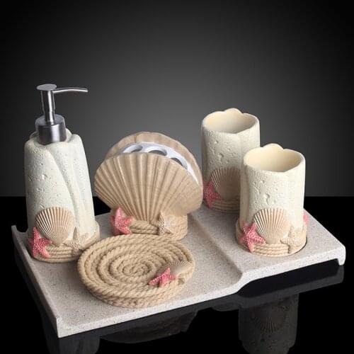 Creative Beach Shell Bathroom Set Resin Toothbrush Cups Tooth Brush Holder Soap Dish Soap Dispenser Bathroom Accessories Kit