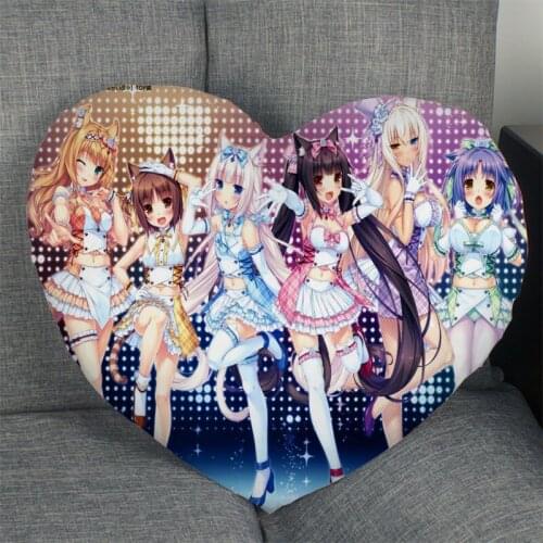 Custom NEKOPARA Pillow Cover Home Office Wedding Decorative Pillowcase Heart Shaped Zipper Pillow Cases Satin Fabric Best Gift