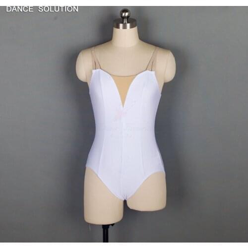 2020 New White Spandex Camisole Ballet Dance Leotard Woman Adult Stage Show Dancewear Gymnastic Practice Clothes 18579
