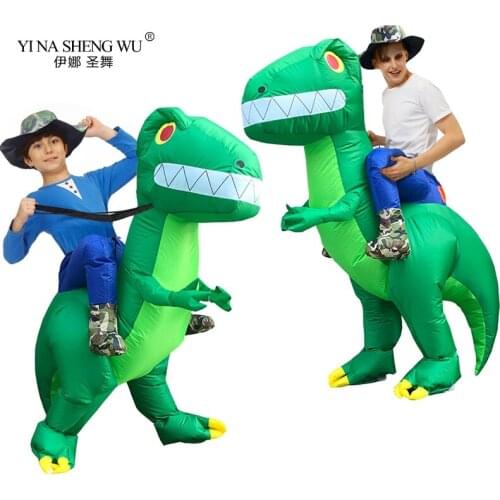 New Adult Kids Inflatable Costumes Halloween Cosplay Costume Green Dinosaur Walking T-Rex Blow Up Disfraz For Women Men Children