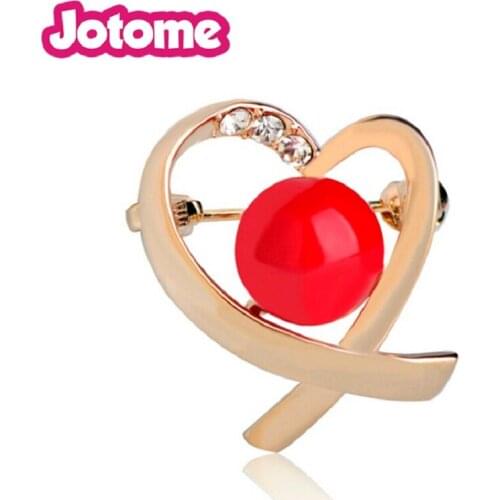 Customize jewelry Variety color Breast Cancer Awareness pin Gold stone Ribbon Heart Enamel Brooch