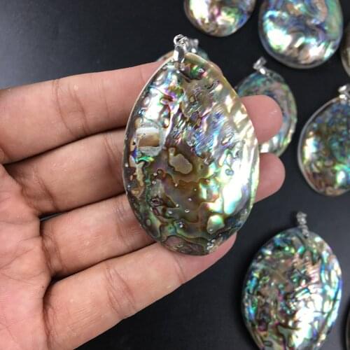 Polished Abalone Paua Pendant Handmade DIY Jewelry Making Charm Aurora Rainbow Natural Color One Side 40-50mm