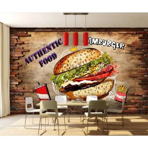 Custom 3D mural wallpaper fast food restaurant burger food tooling background wall decorative painting