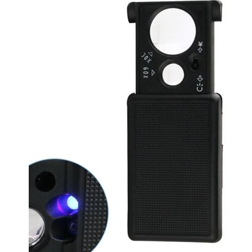 Portable LED Slide Out Jewelers Loupe 30X 60X Illuminated Magnifier