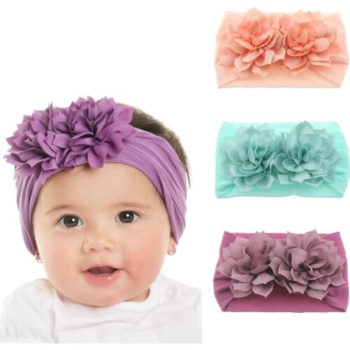 Cute Newborn Toddler Baby Girls Head Wrap Double Lotus Flowers Knot Turban Headband Hair Accessories Birthday Gifts for 0-3Y