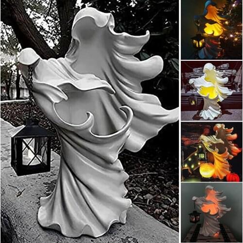 The Ghost Looking for Light Hell Messenger with Lantern Witch Resin Lantern Halloween Ornament Decorative Lamp Indoor