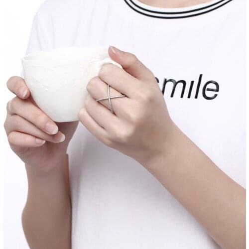 Simple New Style X Shape Crossing Finger Ring Fashion Silver Plated Inlay AAA Zircon Ring Trend Women Cocktail Party Jewelry