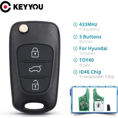 KEYYOU For Hyundai I20 I30 IX35 Avante For Kia 433Mhz ID46 Chip Fob 3 Buttons Car Flip Remote Key Auto Uncut TOY40 Blade
