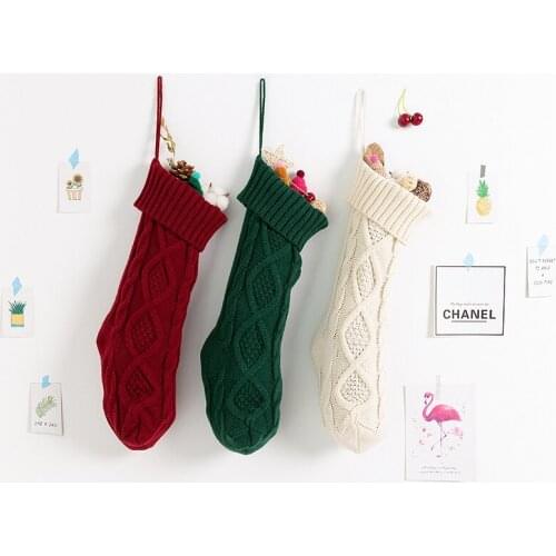 Christmas stockings Christmas Gift Bags Knitting Socks Xmas Tree Ornaments christmas decorations for home Sep#19